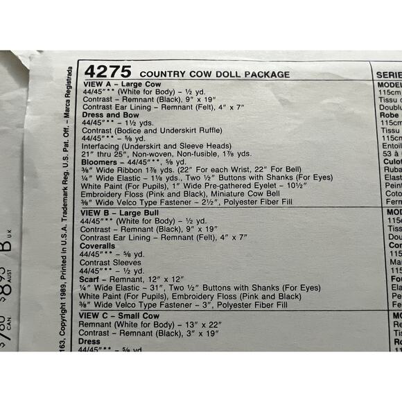 McCalls Sewing pattern 4275 plush cows sewing pattern - Picture 3 of 6